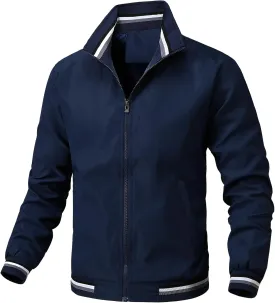 PEGENO Men's Lightweight Jacket Spring Fall Thin Flight Bomber Jacket Sportwear Full Zip Windbreaker Casual Coat