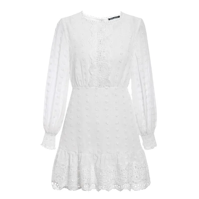 Pink or White Chiffon Dress  Long Sleeve Lace Dress