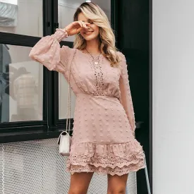 Pink or White Chiffon Dress  Long Sleeve Lace Dress