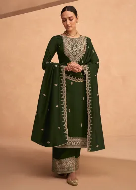 Pretty Green Premium Silk Embroidered Indian Palazzo Suit