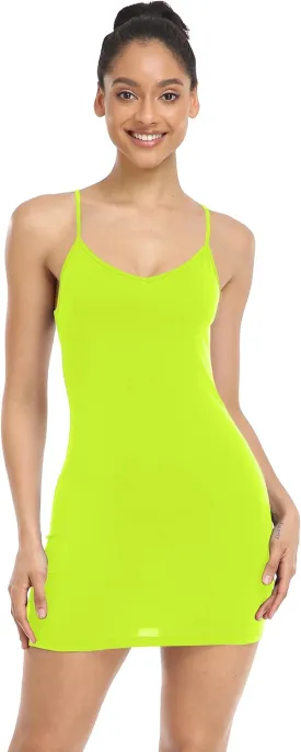 Qaffier Full Slips Dress for Women Adjustable Spaghetti Strap V Neck Under Dress Camisole Mini Slip Dress