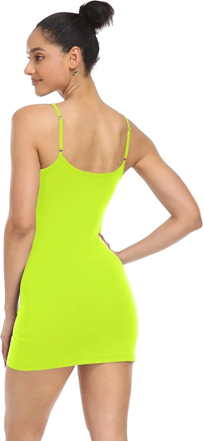 Qaffier Full Slips Dress for Women Adjustable Spaghetti Strap V Neck Under Dress Camisole Mini Slip Dress