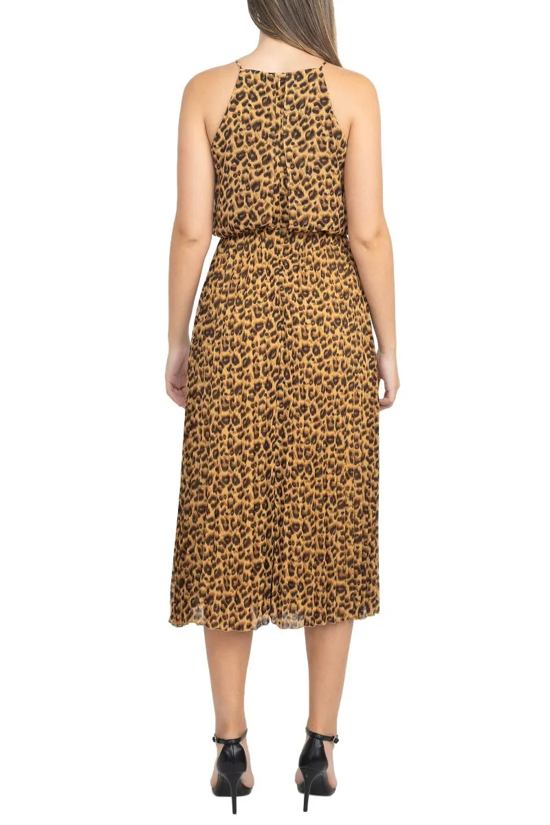 Sam Edelman Spaghetti Strap Sleeveless Blouson A-Line Pleated Chiffon Dress