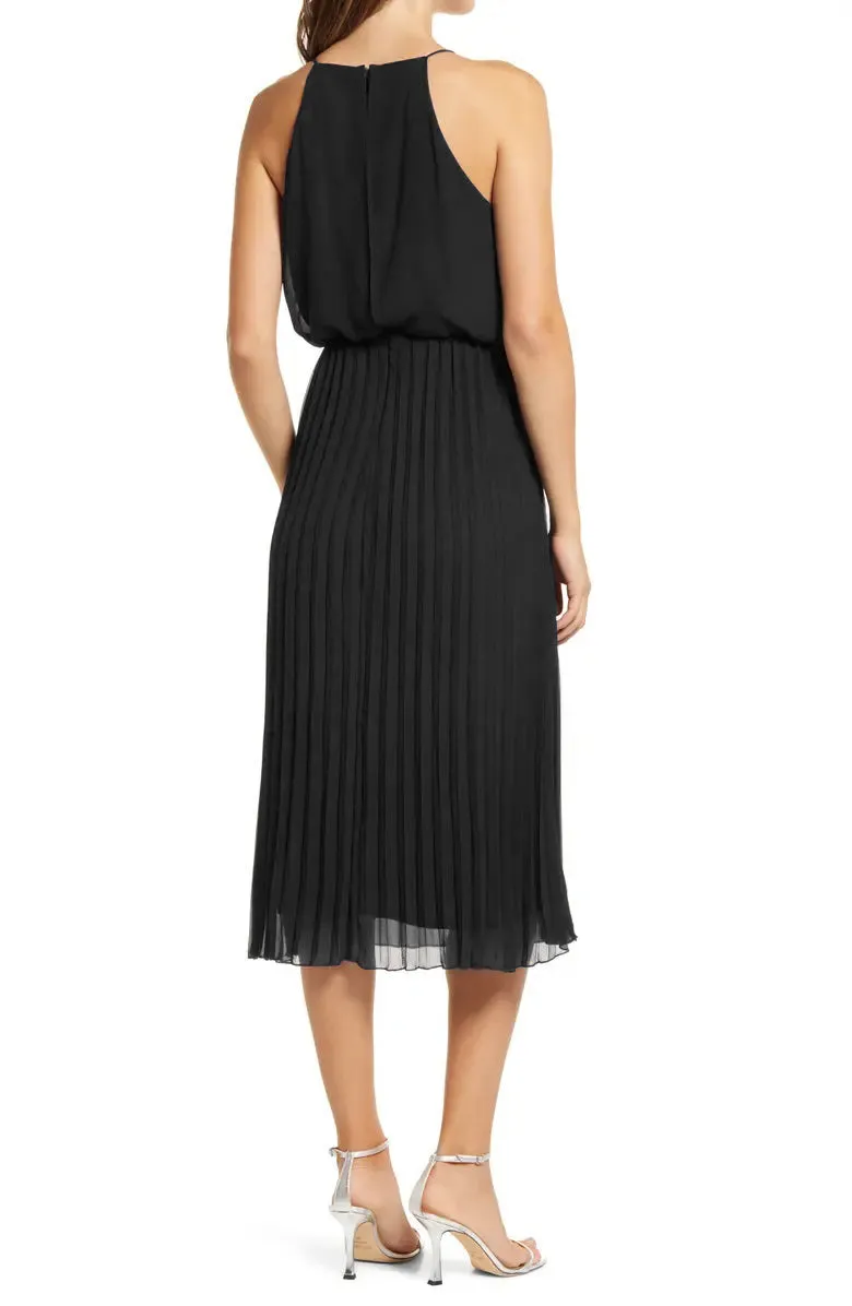Sam Edelman Spaghetti Strap Sleeveless Blouson A-Line Pleated Chiffon Dress