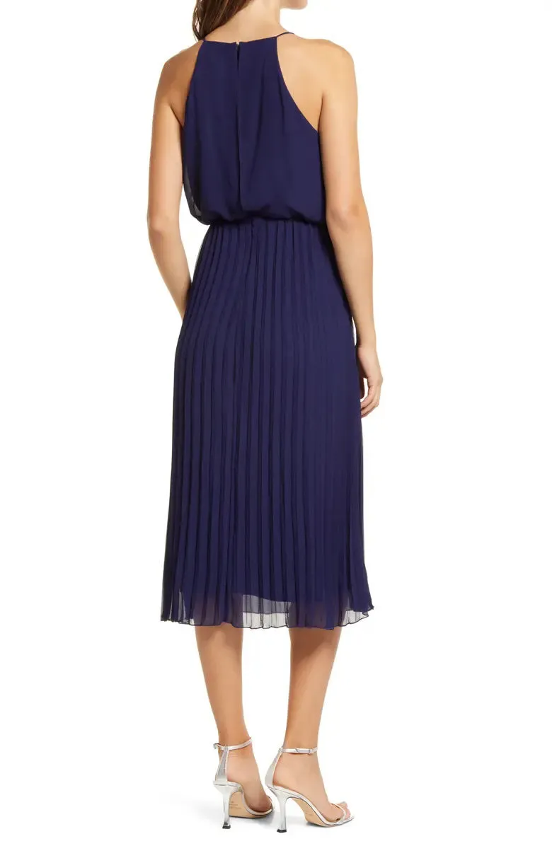 Sam Edelman Spaghetti Strap Sleeveless Blouson A-Line Pleated Chiffon Dress