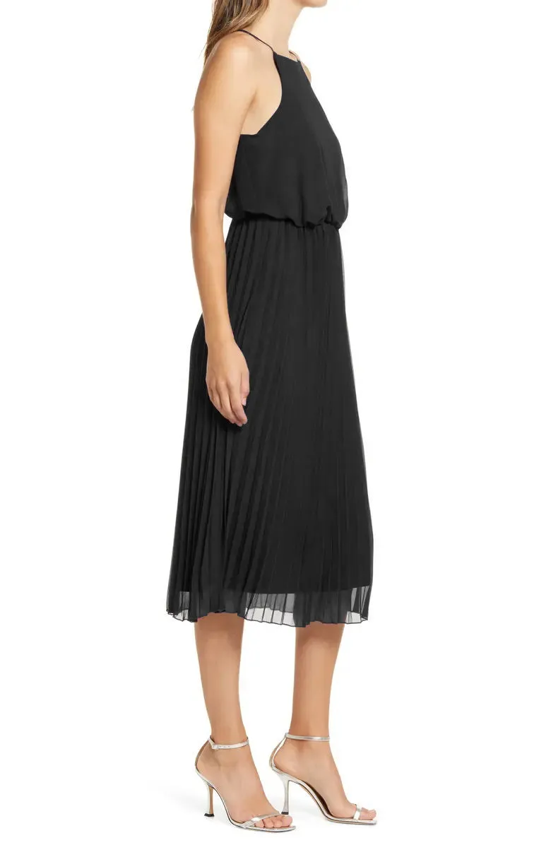 Sam Edelman Spaghetti Strap Sleeveless Blouson A-Line Pleated Chiffon Dress