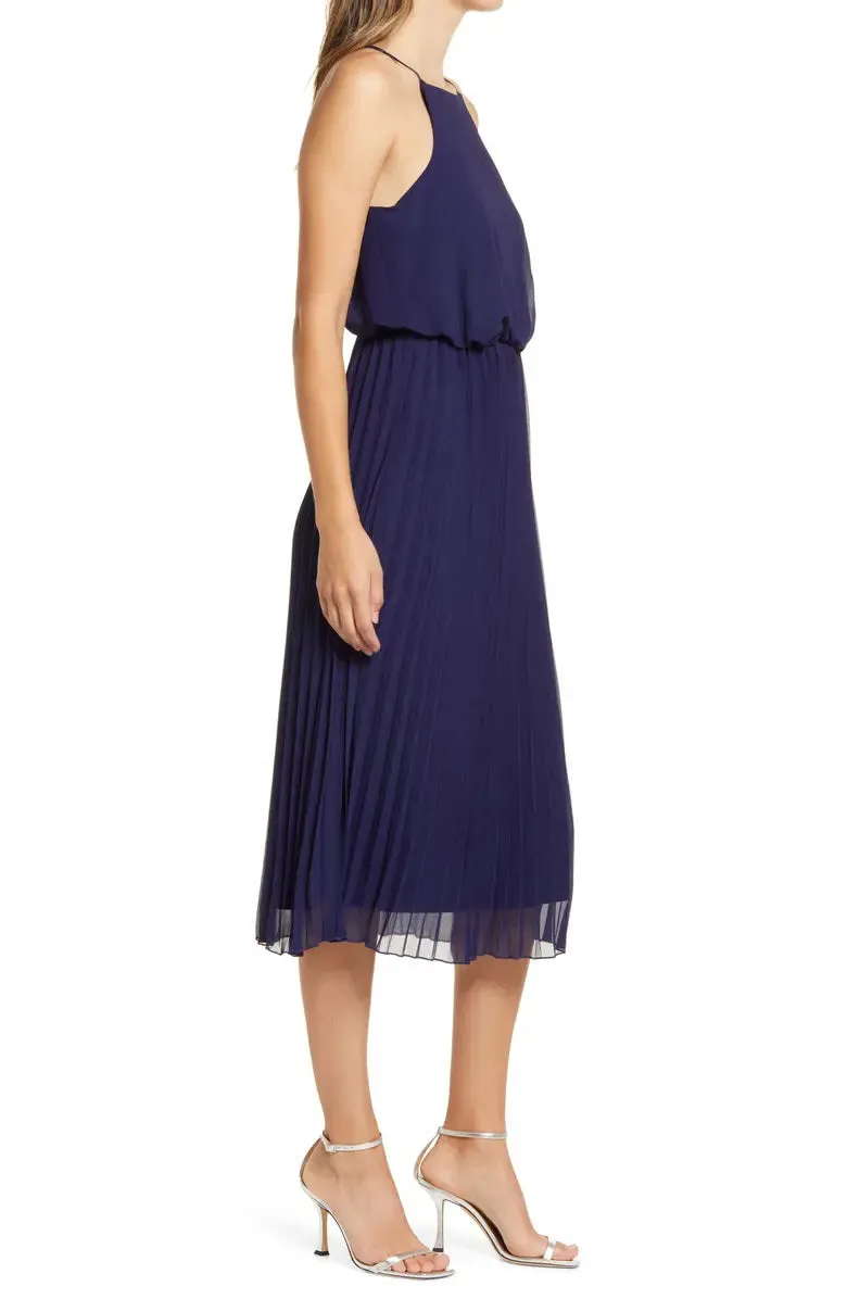 Sam Edelman Spaghetti Strap Sleeveless Blouson A-Line Pleated Chiffon Dress