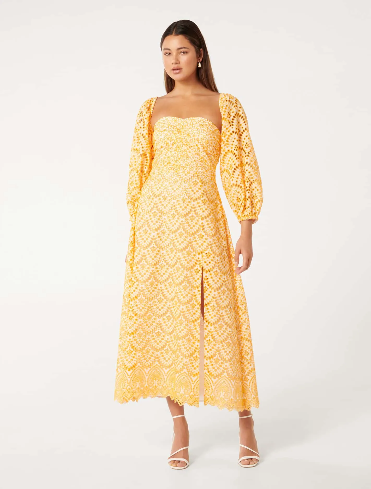 Sandy Broderie Off Shoulder Midi Dress