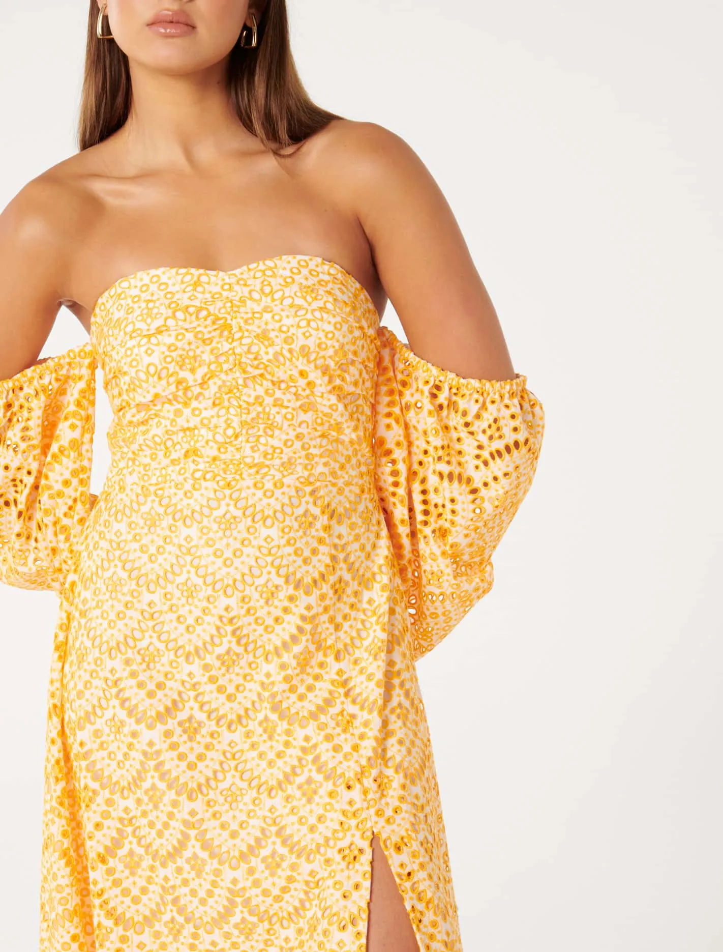 Sandy Broderie Off Shoulder Midi Dress