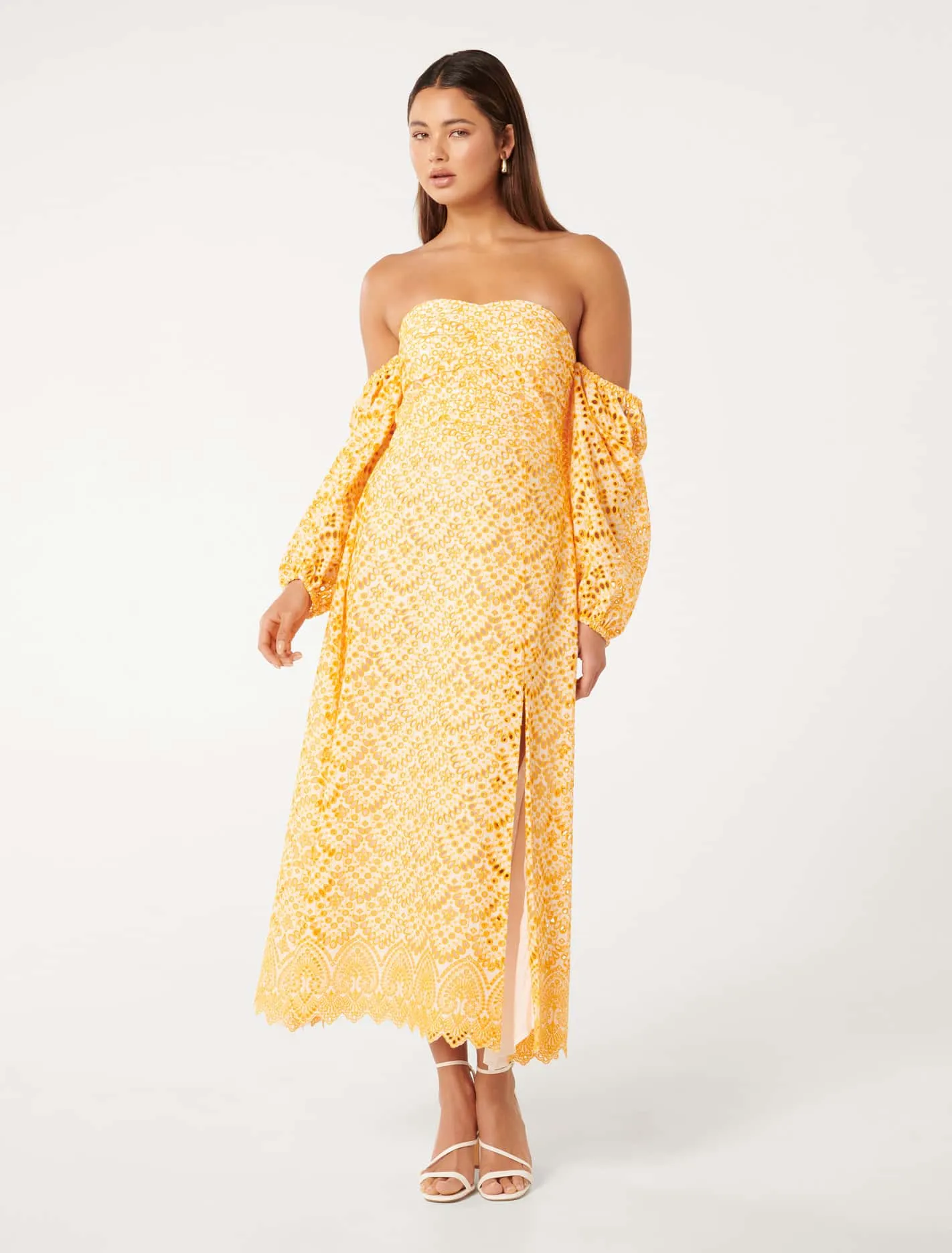 Sandy Broderie Off Shoulder Midi Dress