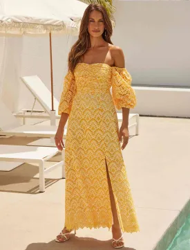 Sandy Broderie Off Shoulder Midi Dress