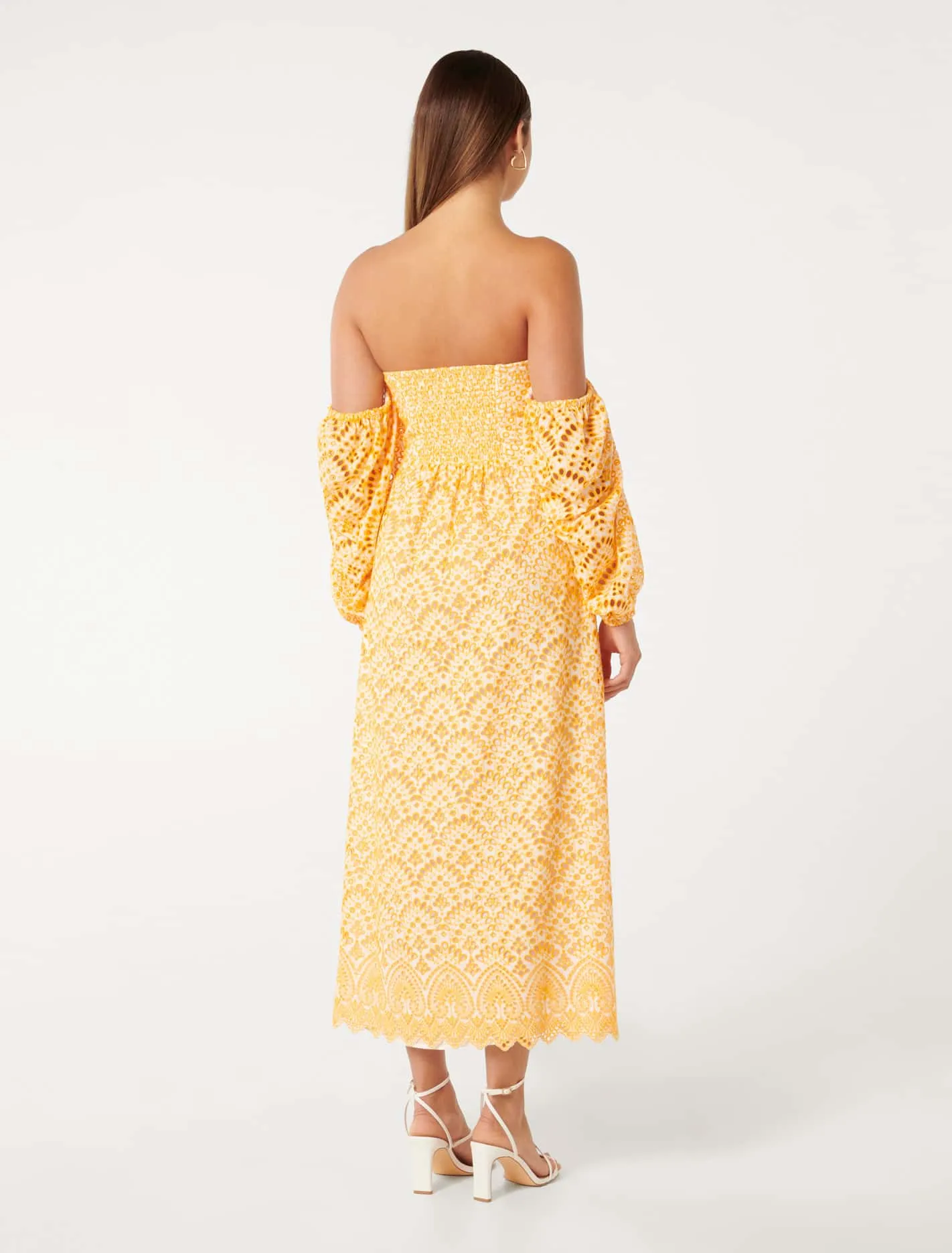 Sandy Broderie Off Shoulder Midi Dress