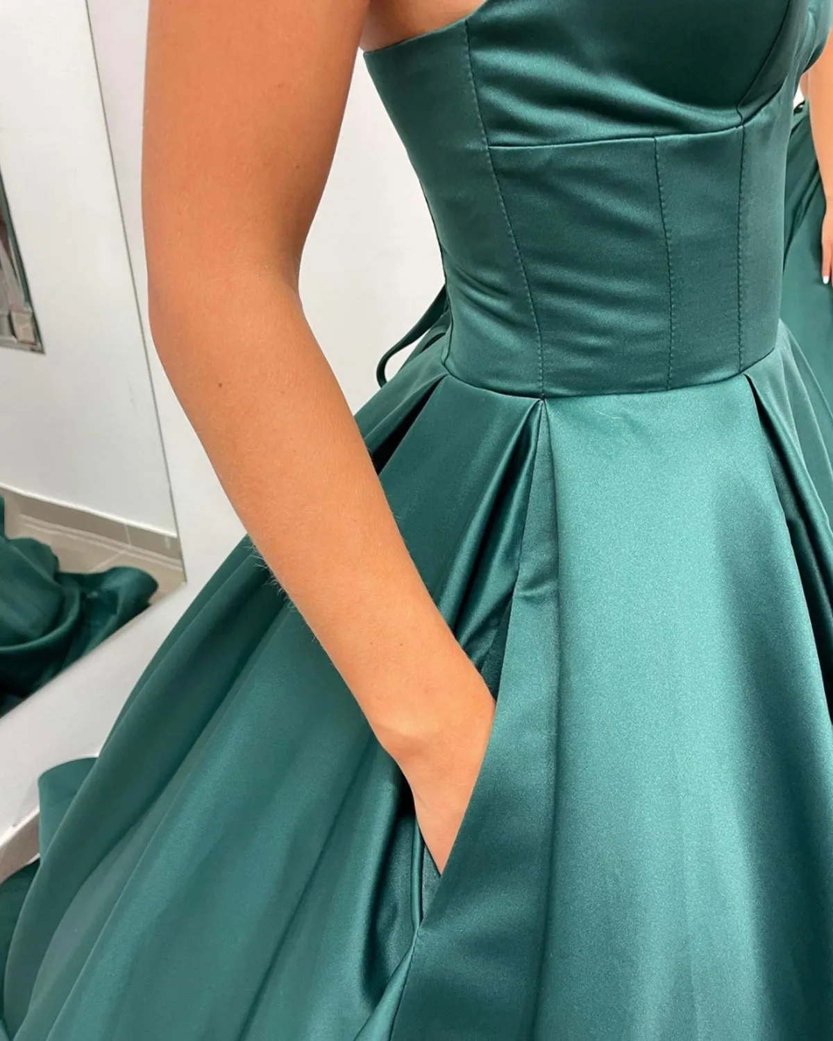 Spaghetti Straps Dark Green A-line Prom Dresses Long Formal Dresses