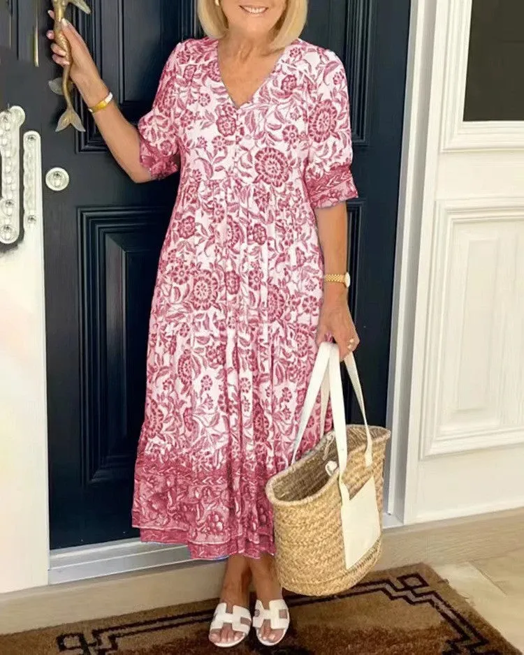 Summer   Foreign Trade Temperament Commute Long Floral Tie-Dye Printing Dress