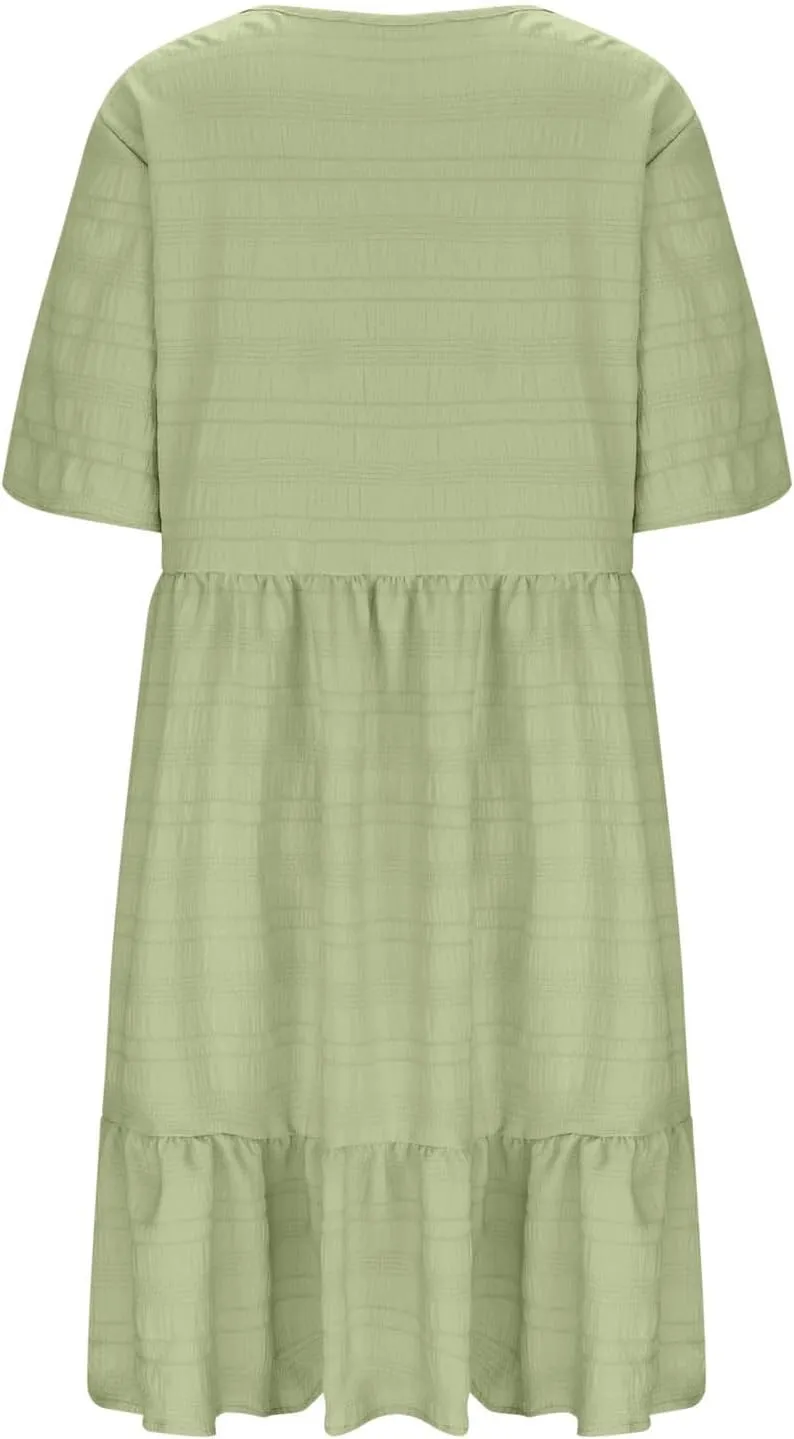 TANGNADE Summer Dresses for Women Plus Size Short Sleeve Crewneck T Shirt Dress Dressy Casual Ruffle Flowy Beach Sundresses