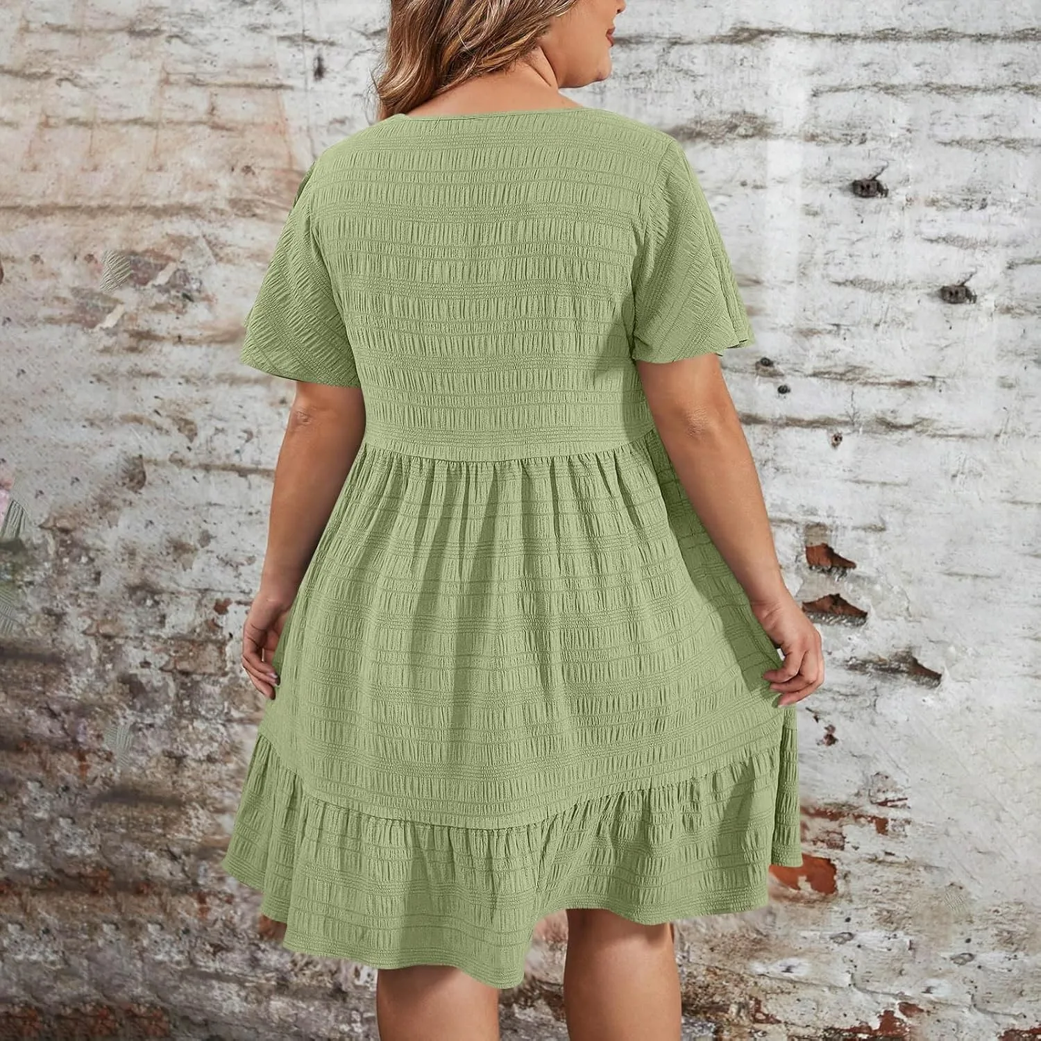 TANGNADE Summer Dresses for Women Plus Size Short Sleeve Crewneck T Shirt Dress Dressy Casual Ruffle Flowy Beach Sundresses