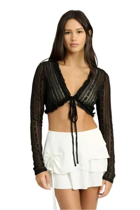 TEEK - ALL LACE RUFFLE TIE FRONT CARDIGAN