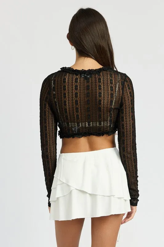 TEEK - ALL LACE RUFFLE TIE FRONT CARDIGAN