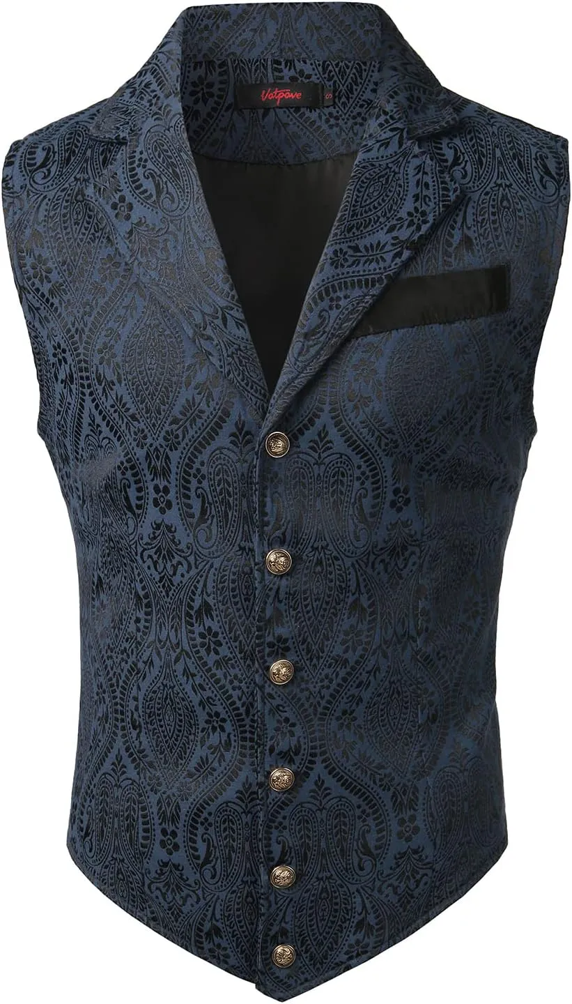 VATPAVE Mens Victorian Suit Vest Steampunk Gothic Waistcoat