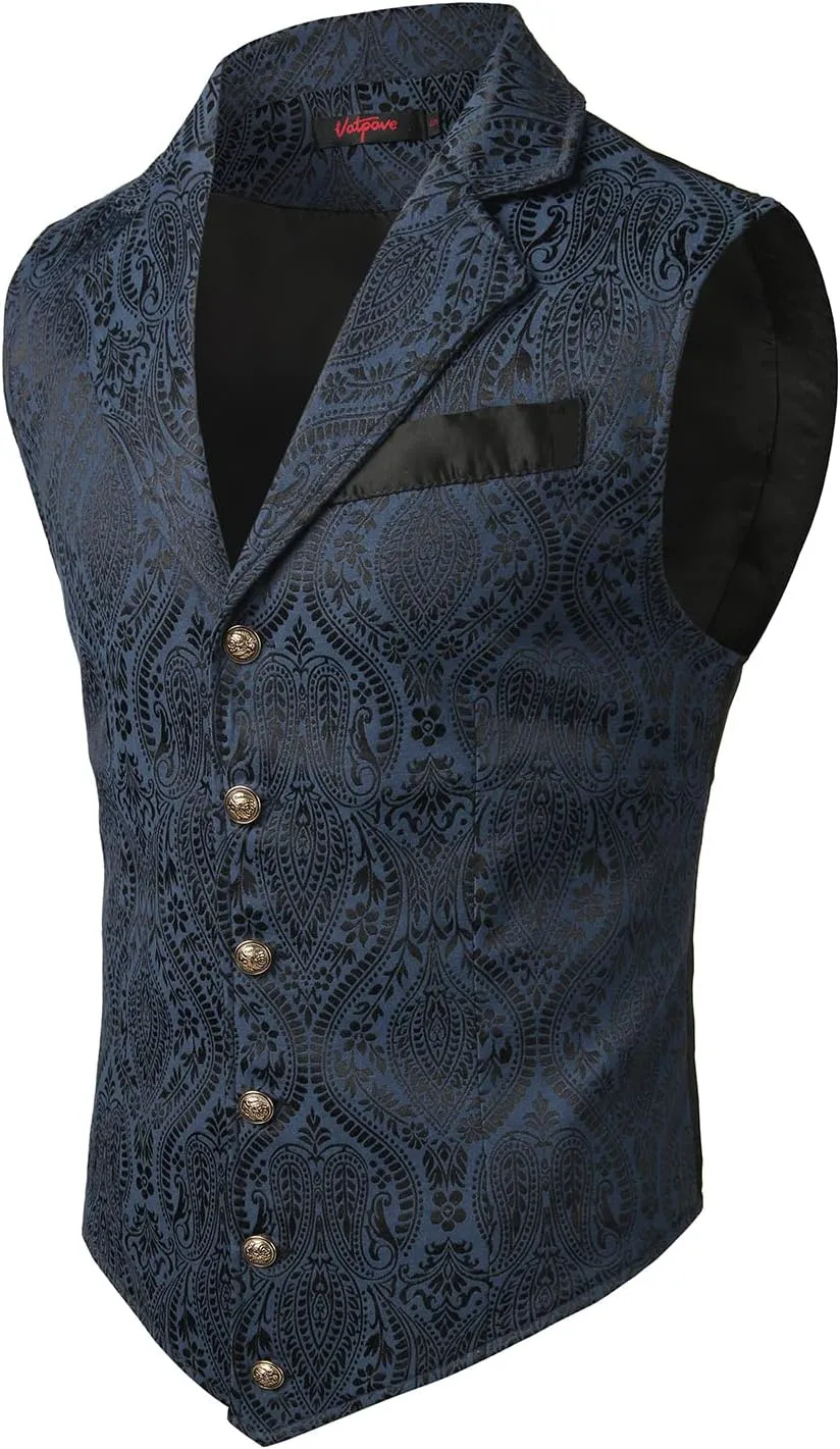 VATPAVE Mens Victorian Suit Vest Steampunk Gothic Waistcoat