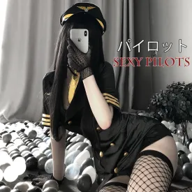 VenusFox Female Police Officer Uniform Deep V Neck Dress Sexy Lingerie Night Clubwear Stewardess Cosplay Clothes Maid Sailor Costumes