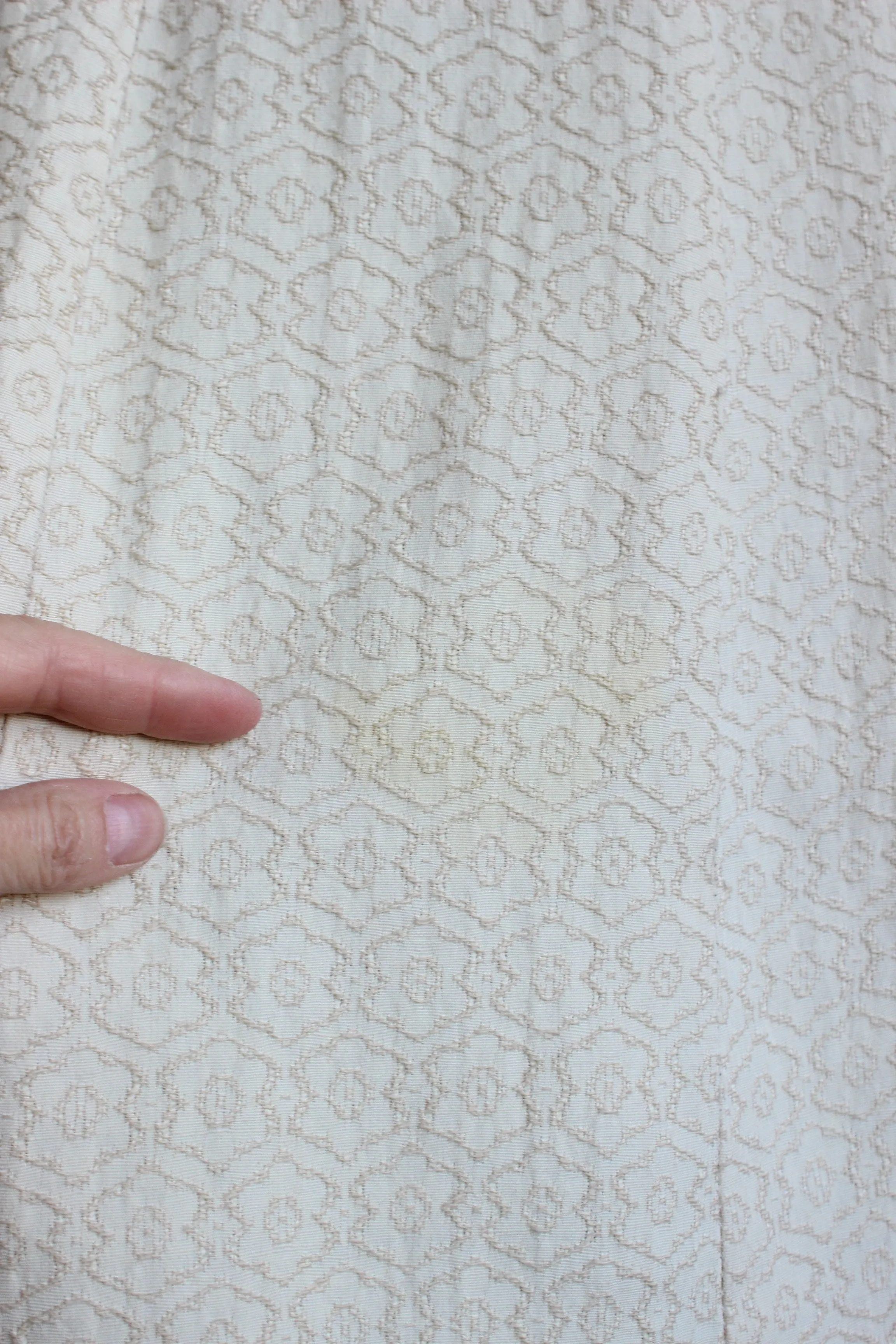 Vintage 1940s Embroidered Ivory Dress With Bow