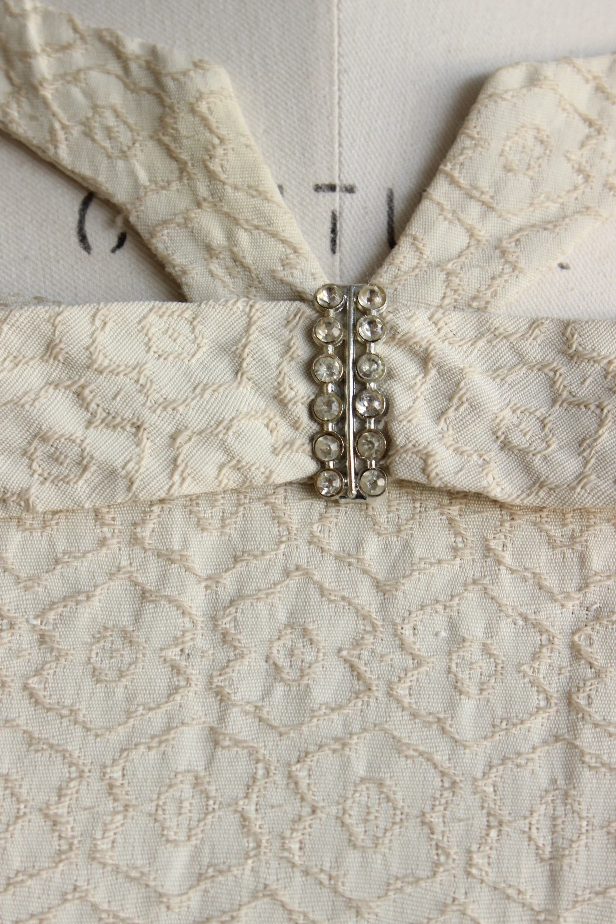 Vintage 1940s Embroidered Ivory Dress With Bow