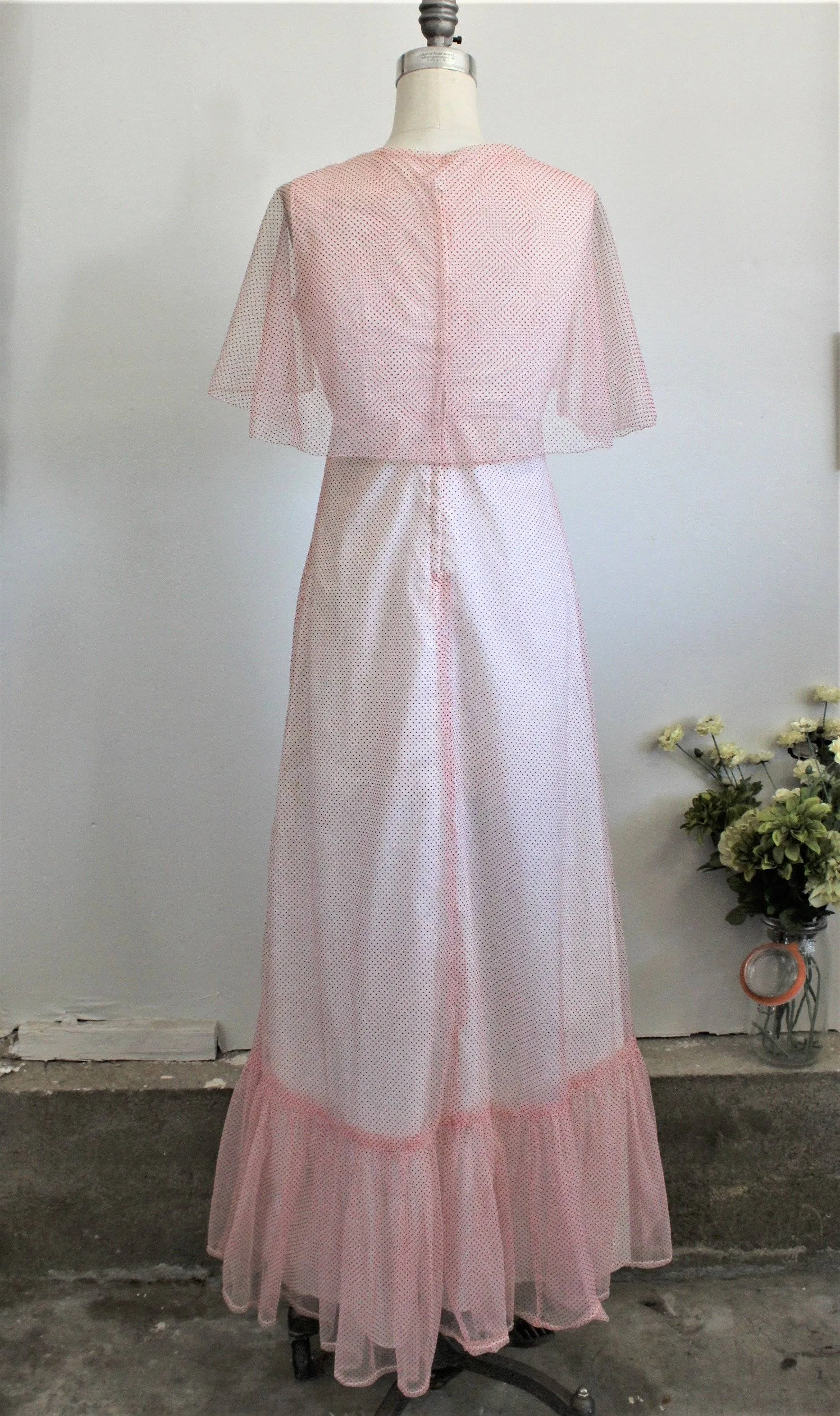Vintage 1960s Full Length Party Dress, Red and White Polkadots