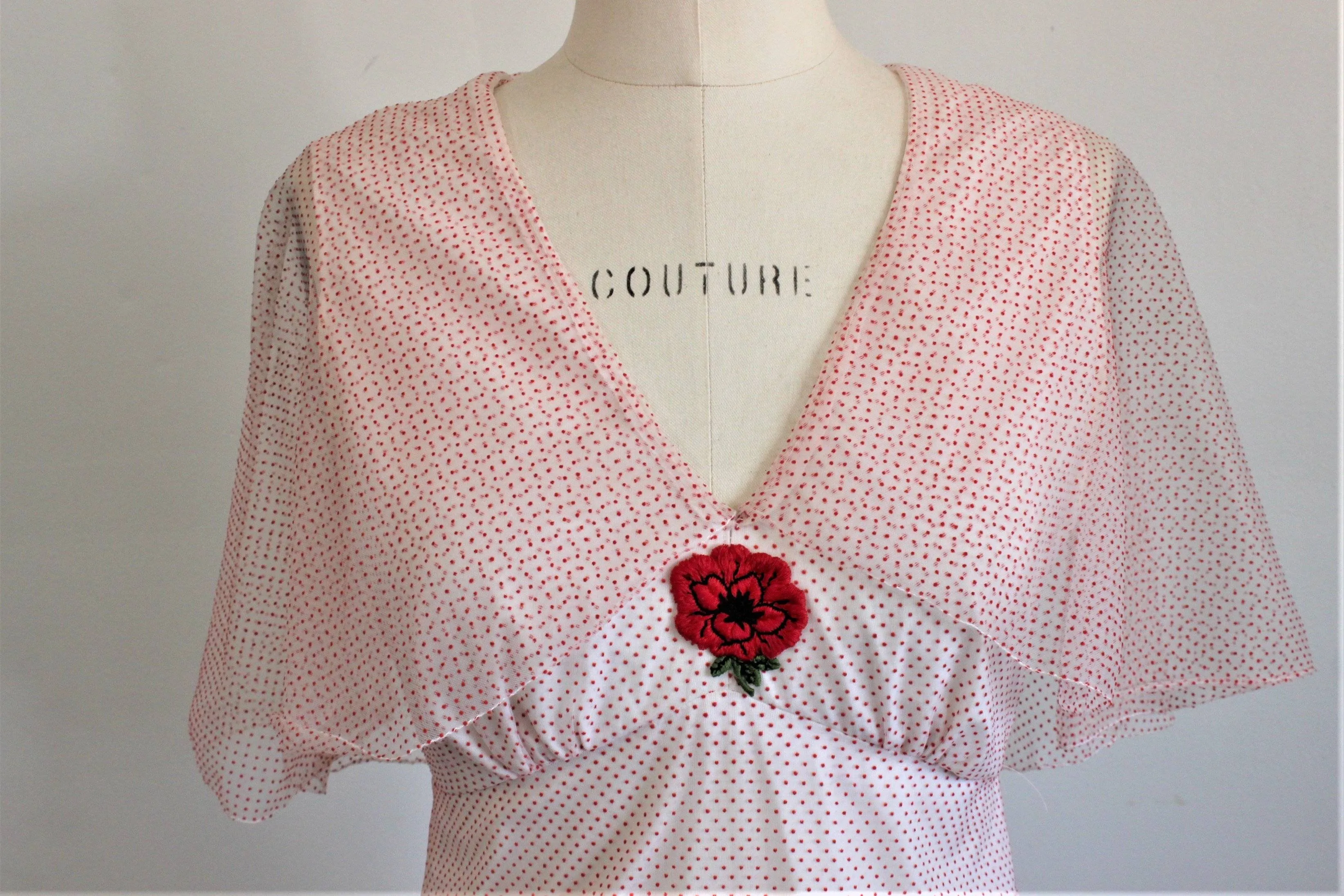 Vintage 1960s Full Length Party Dress, Red and White Polkadots