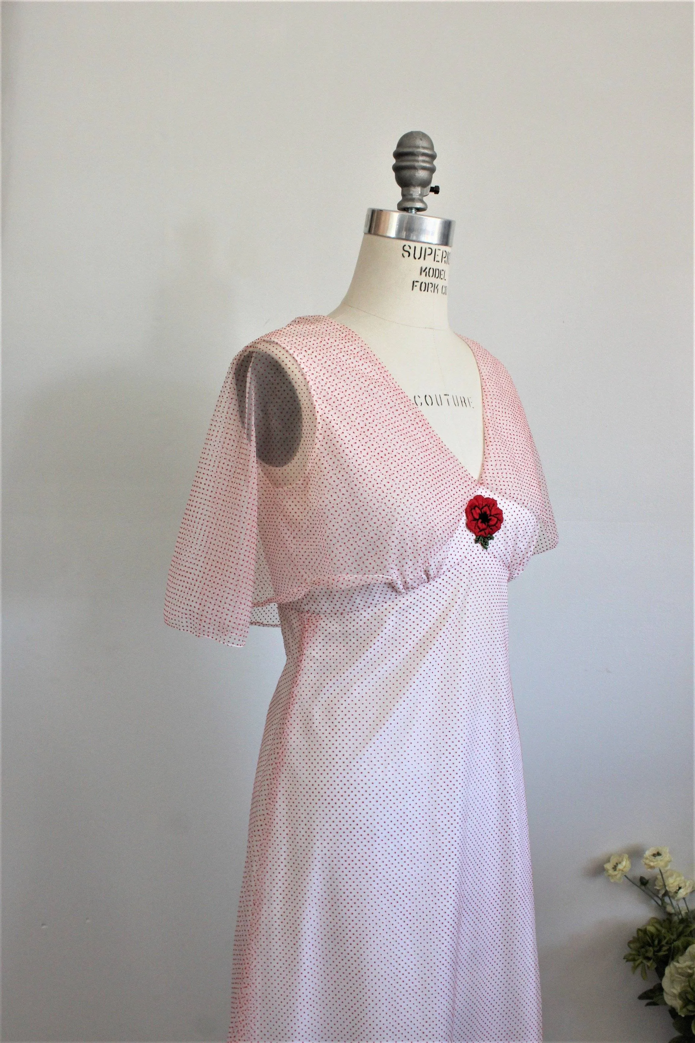 Vintage 1960s Full Length Party Dress, Red and White Polkadots