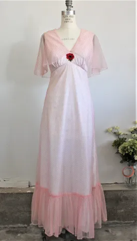 Vintage 1960s Full Length Party Dress, Red and White Polkadots