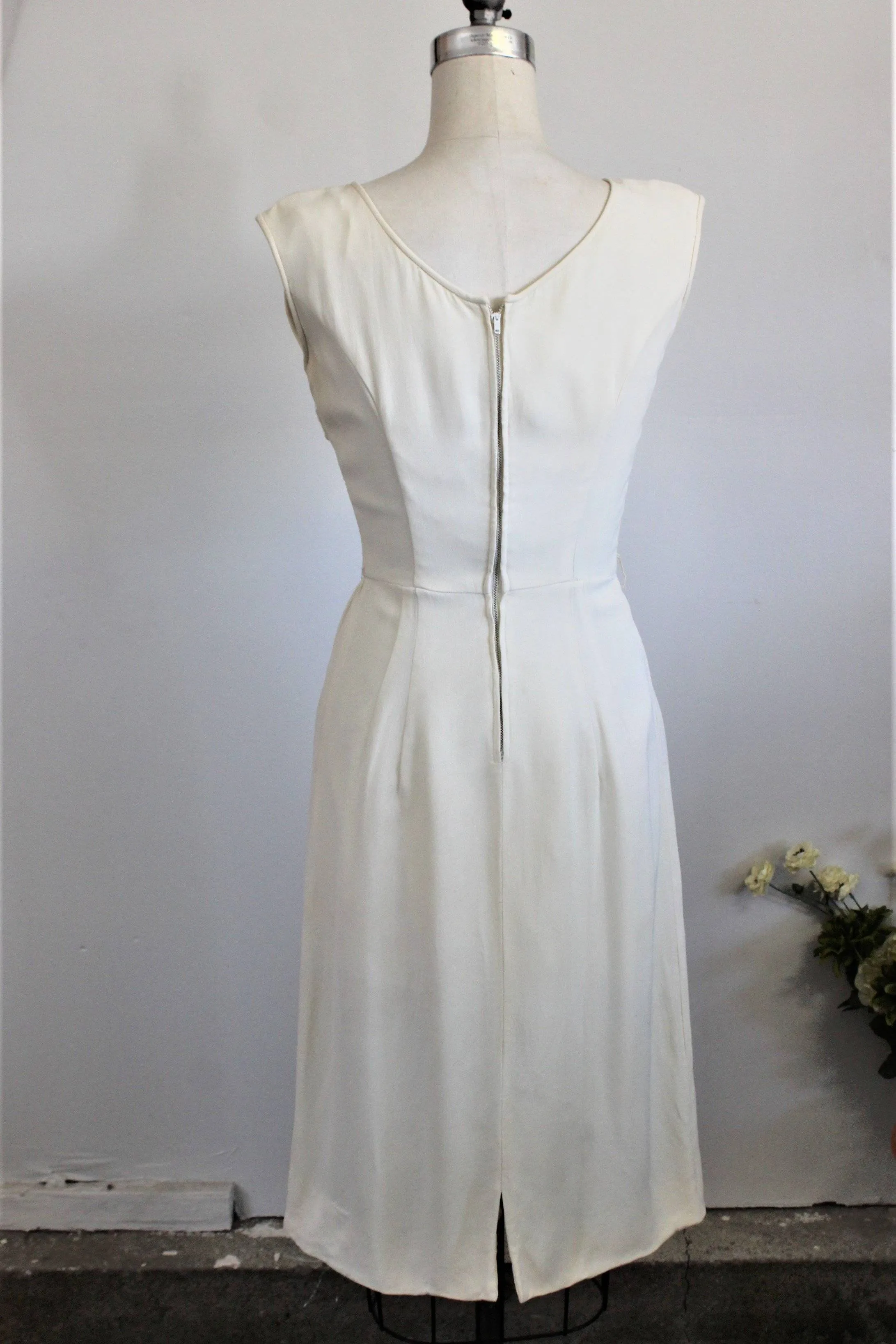 Vintage 1960s White Beaded Wiggle Dress With Sequins