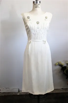 Vintage 1960s White Beaded Wiggle Dress With Sequins