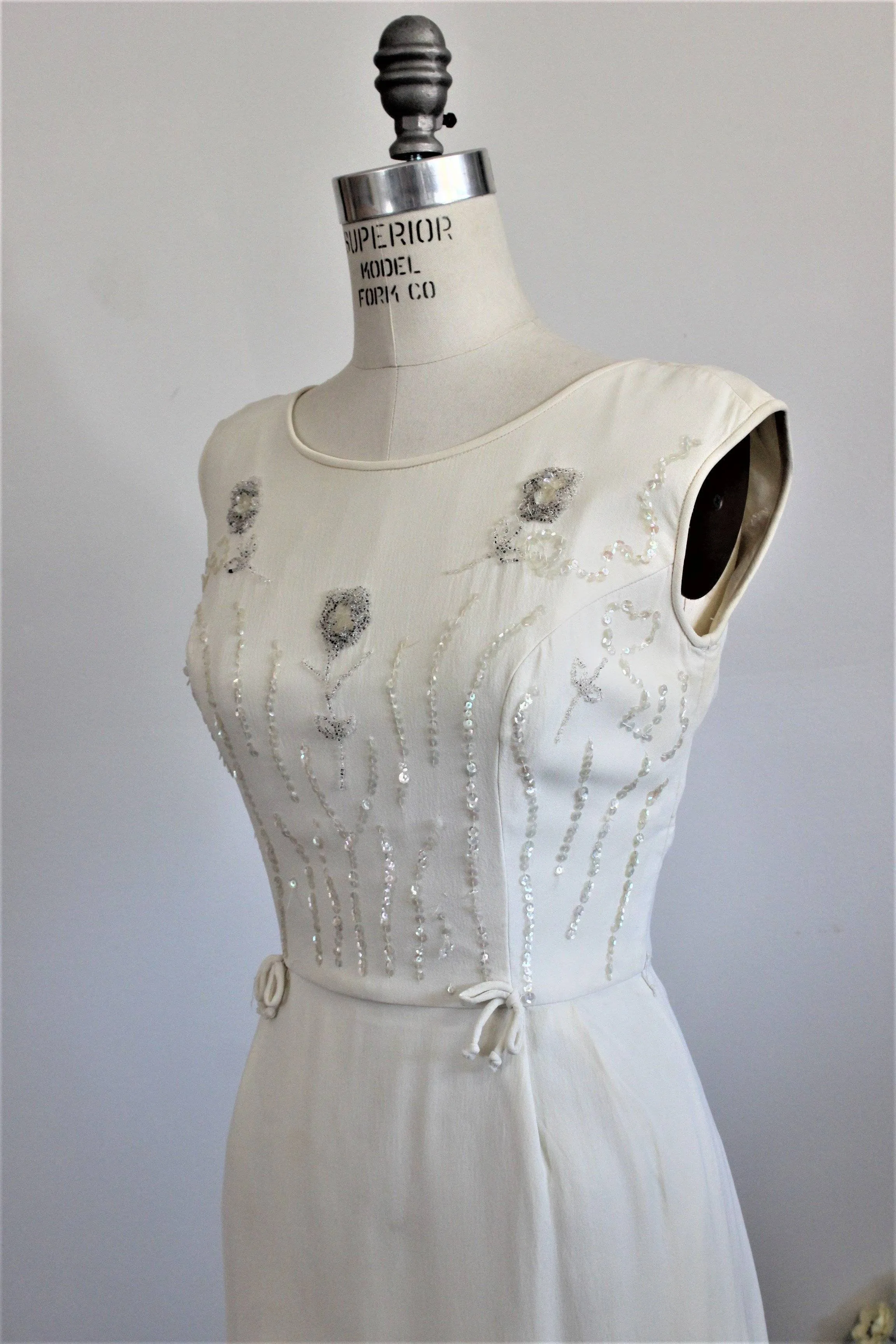 Vintage 1960s White Beaded Wiggle Dress With Sequins