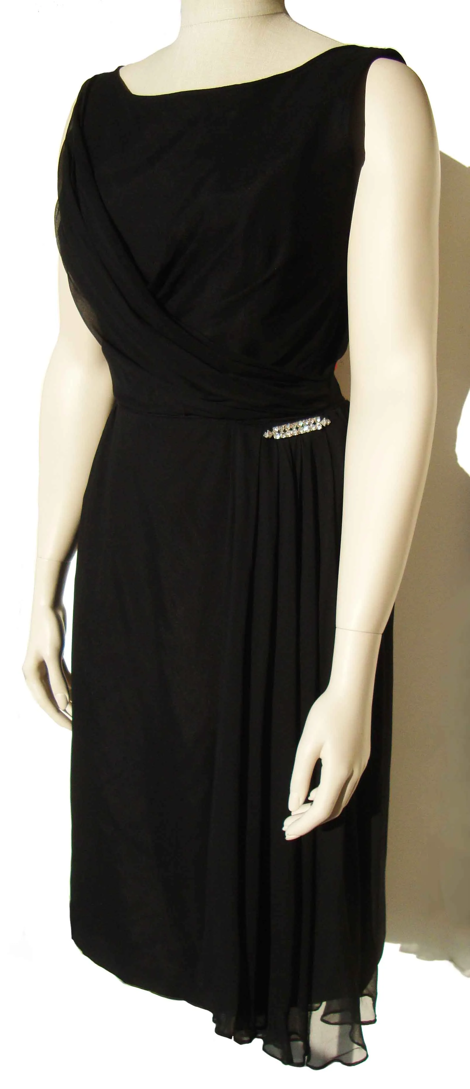 Vintage 60s Cocktail Dress Black Chiffon Evening LBD – M