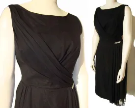 Vintage 60s Cocktail Dress Black Chiffon Evening LBD – M