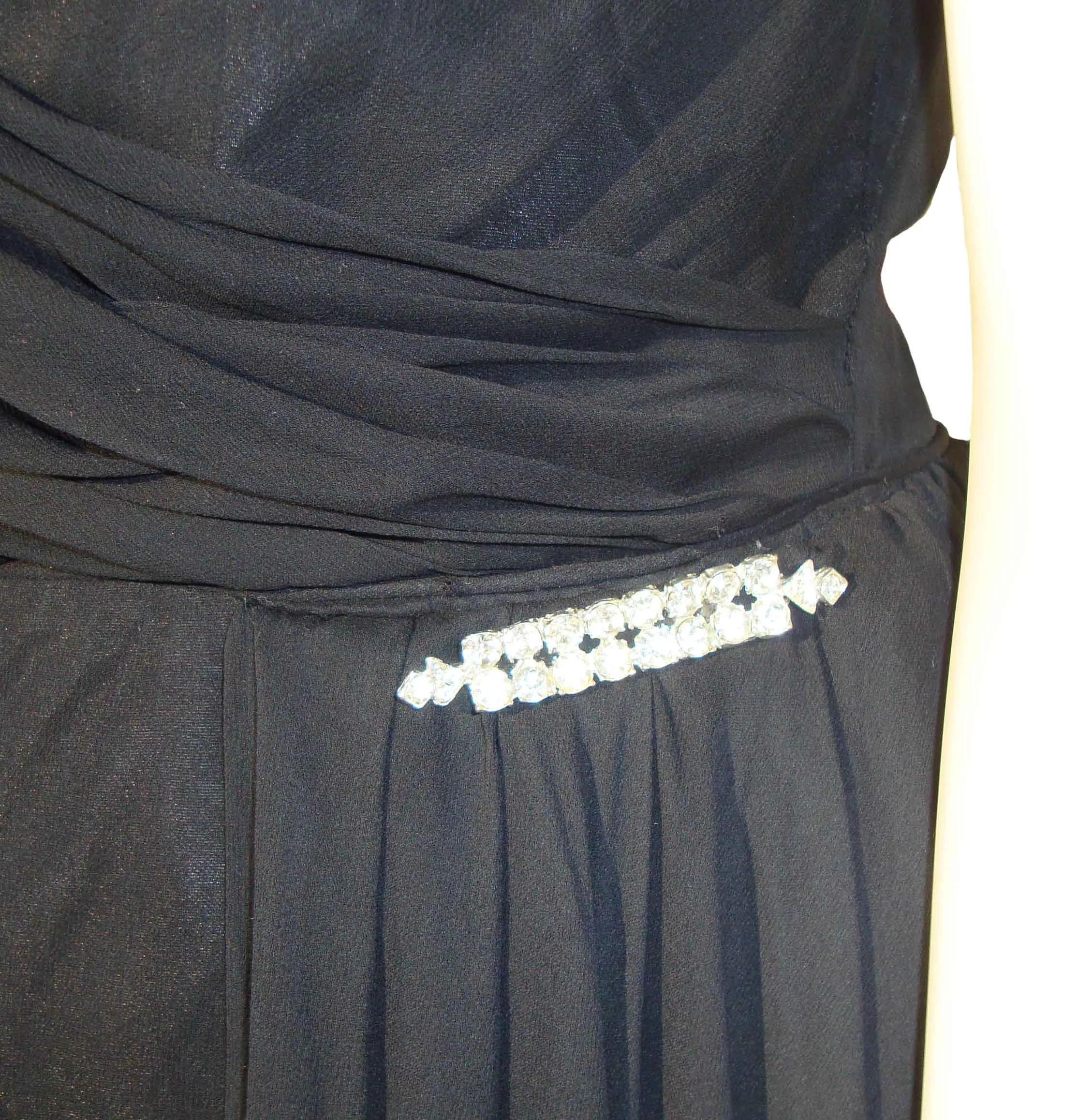 Vintage 60s Cocktail Dress Black Chiffon Evening LBD – M