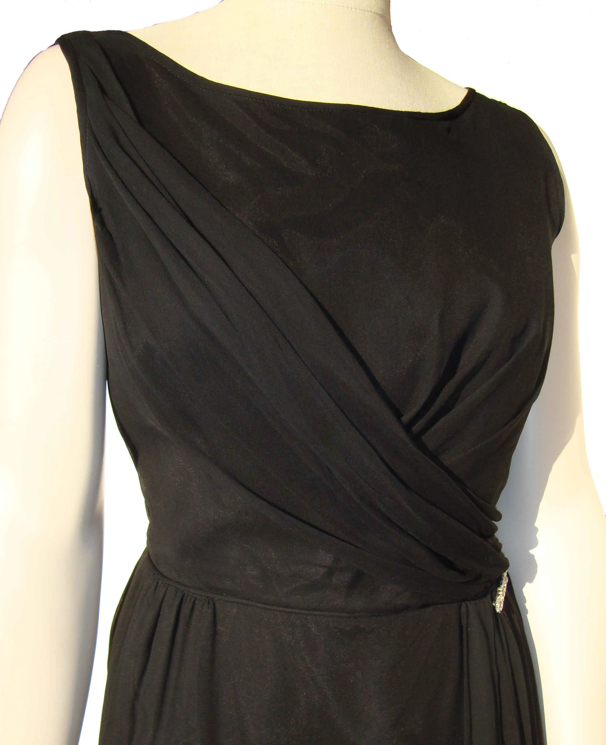 Vintage 60s Cocktail Dress Black Chiffon Evening LBD – M