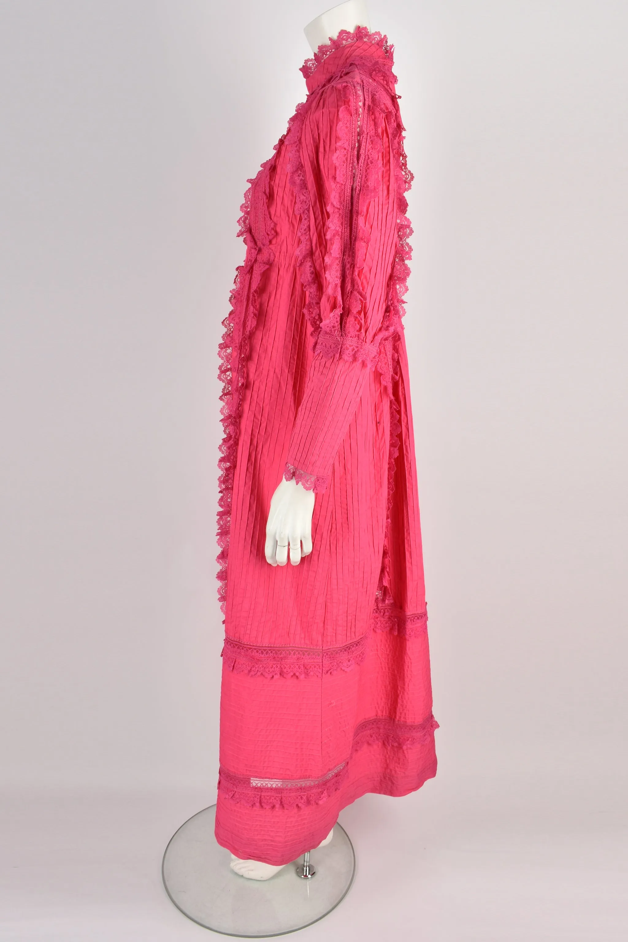VINTAGE 70s bright pink Mexican dress L