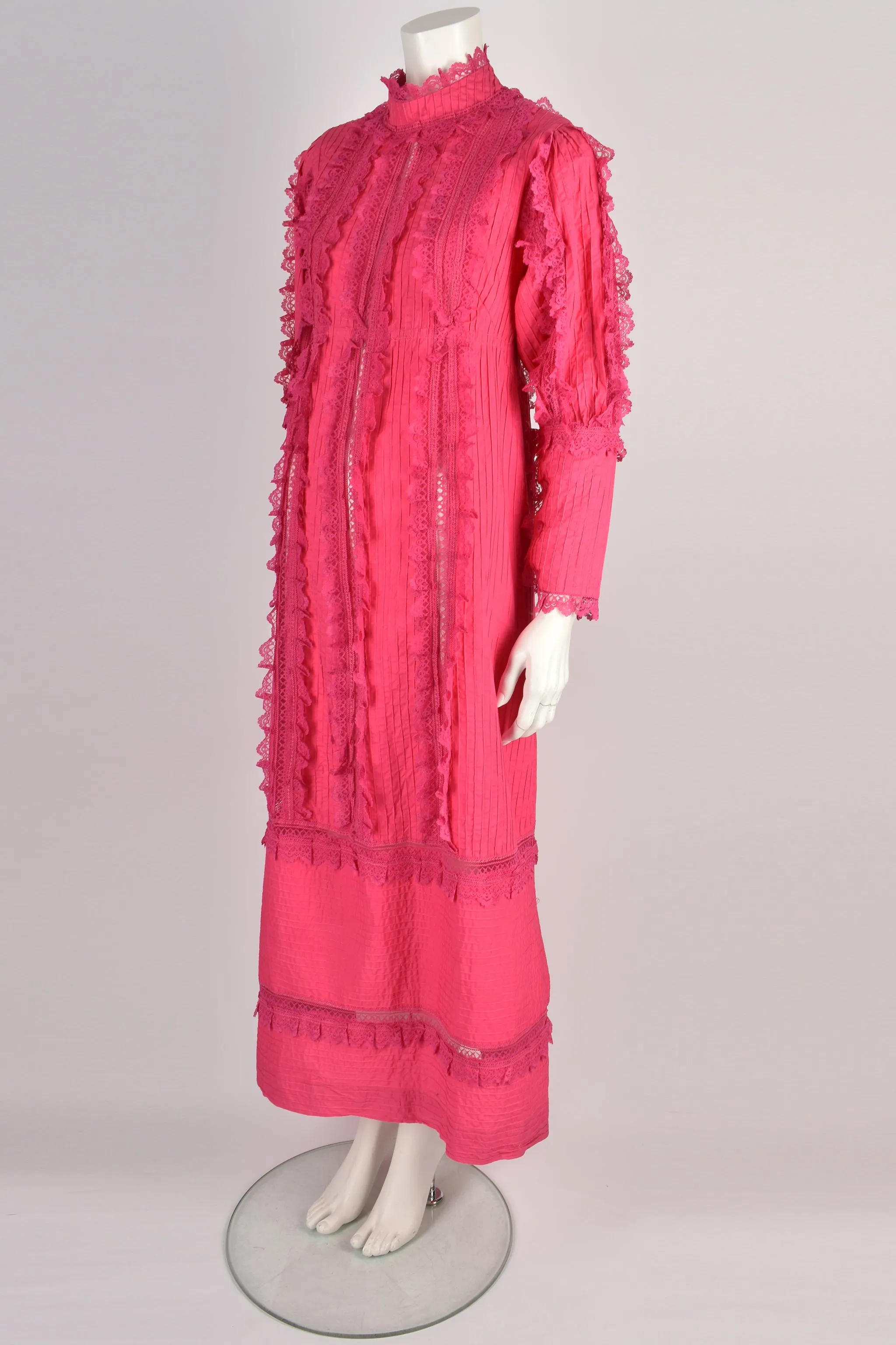VINTAGE 70s bright pink Mexican dress L