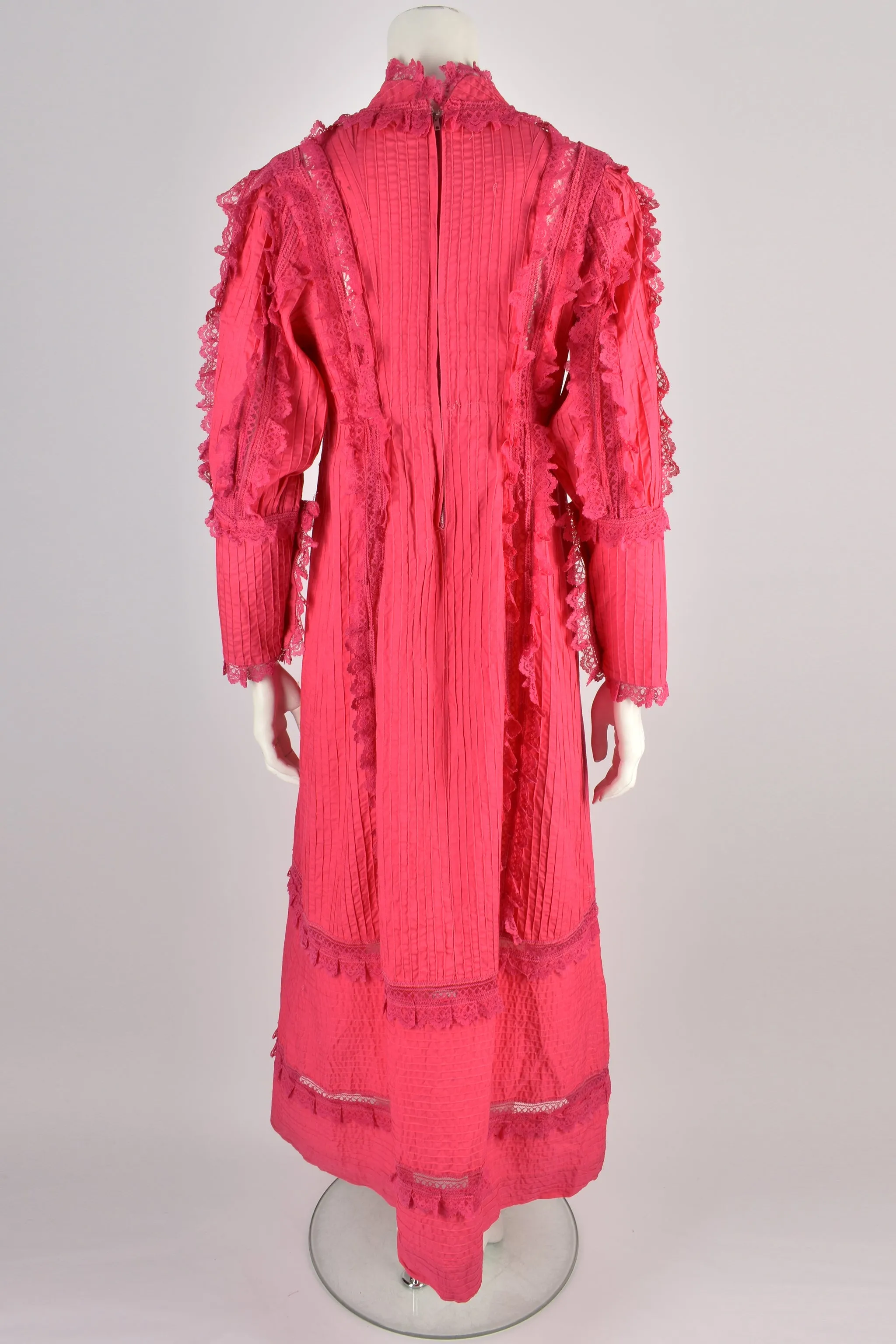 VINTAGE 70s bright pink Mexican dress L
