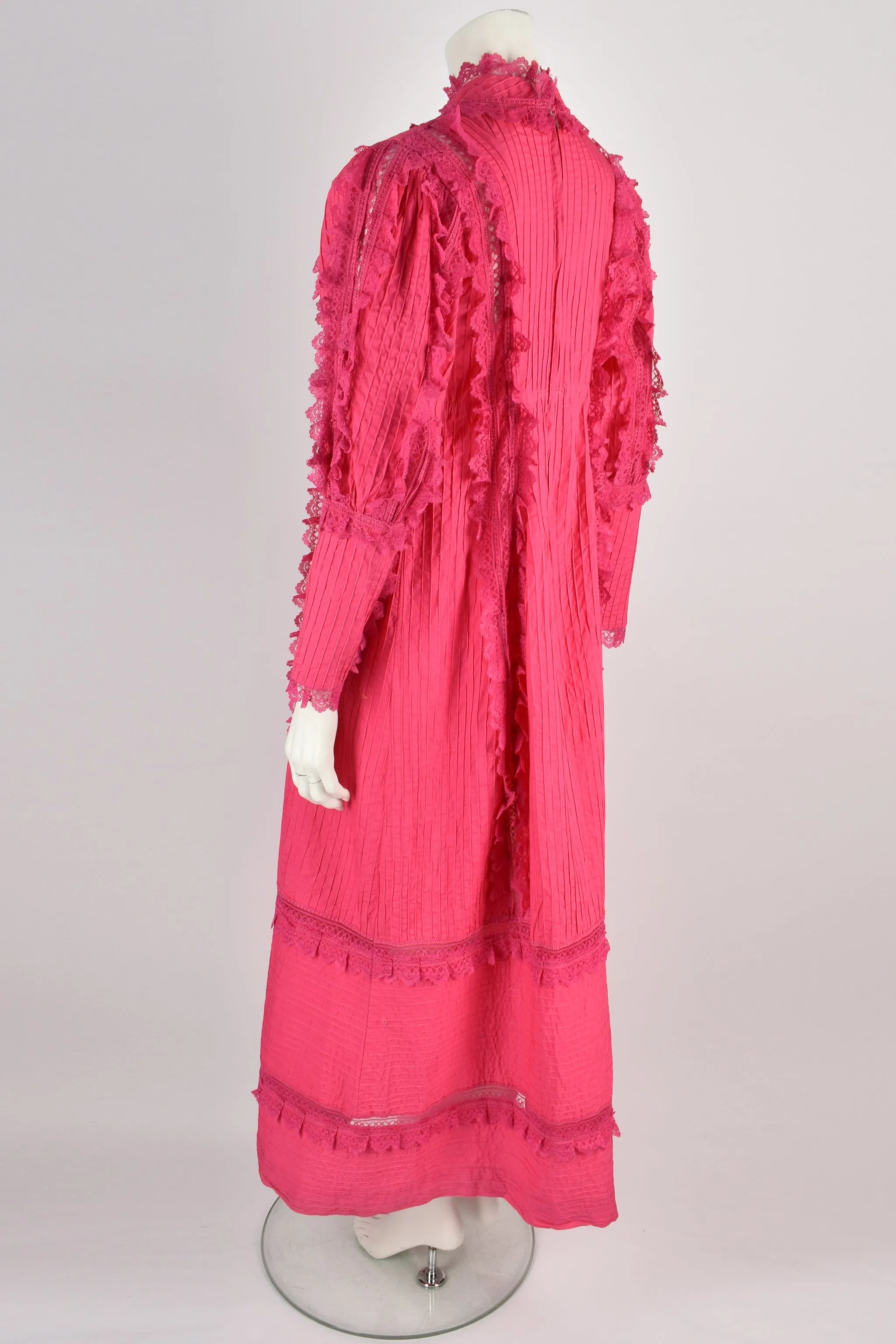 VINTAGE 70s bright pink Mexican dress L