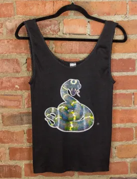 Vintage Glitter Snake Graphic Tank Top 70s Iron On Black Lace Small-Medium