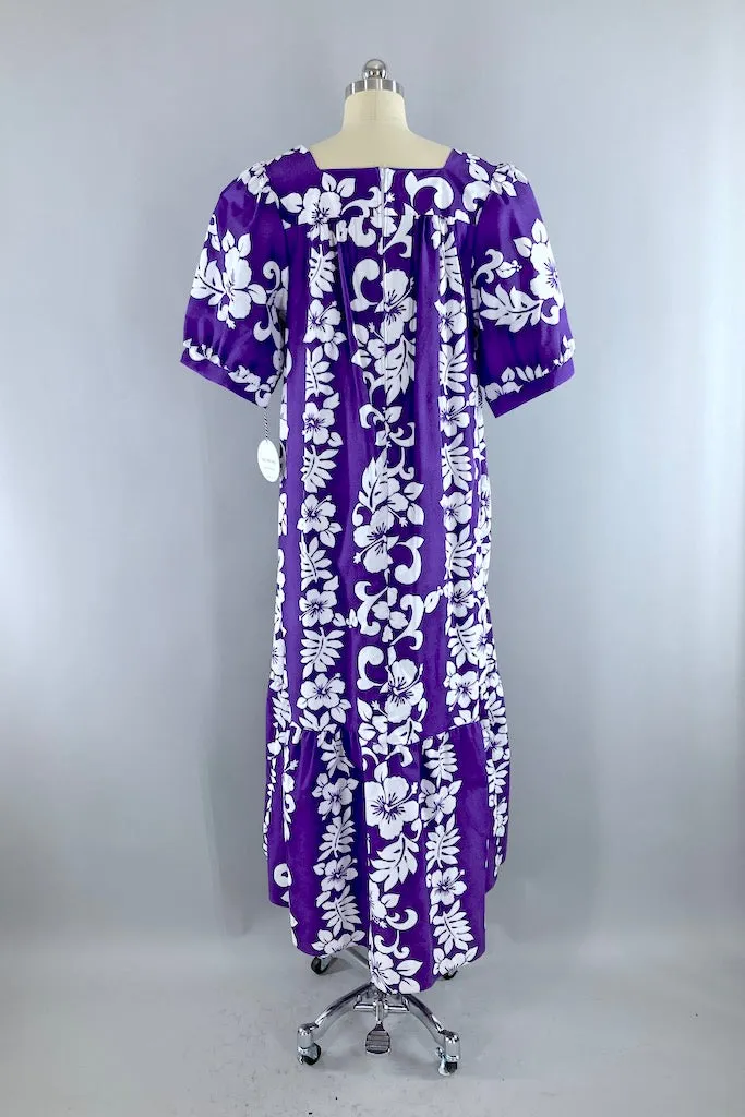 Vintage Purple Hawaiian Maxi Dress