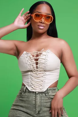 Want It Now Lace Up Corset Top - Beige