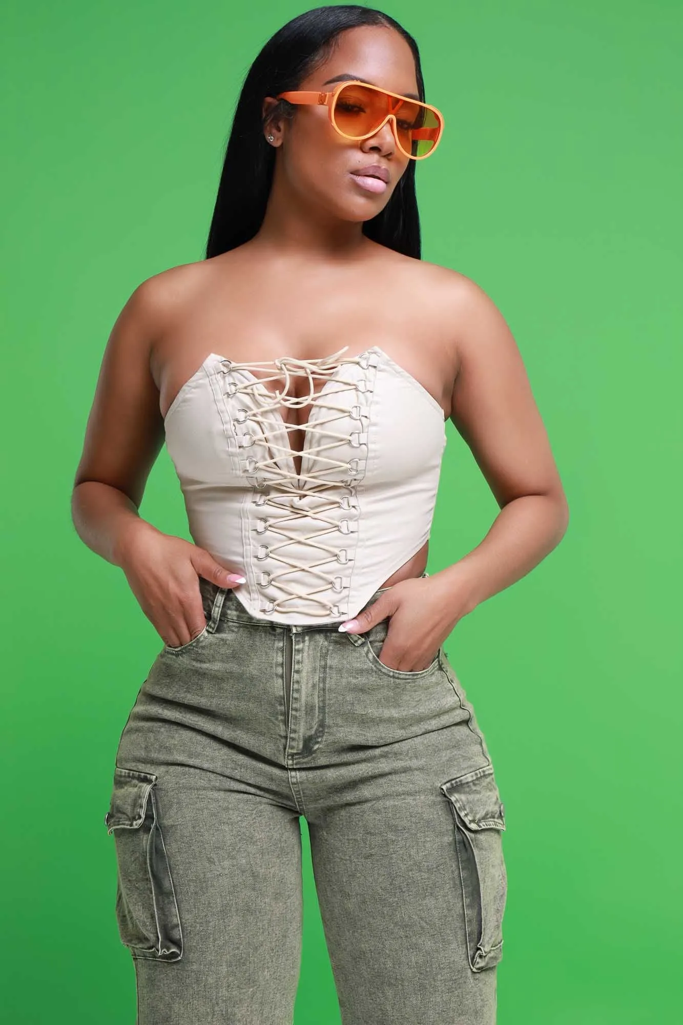 Want It Now Lace Up Corset Top - Beige