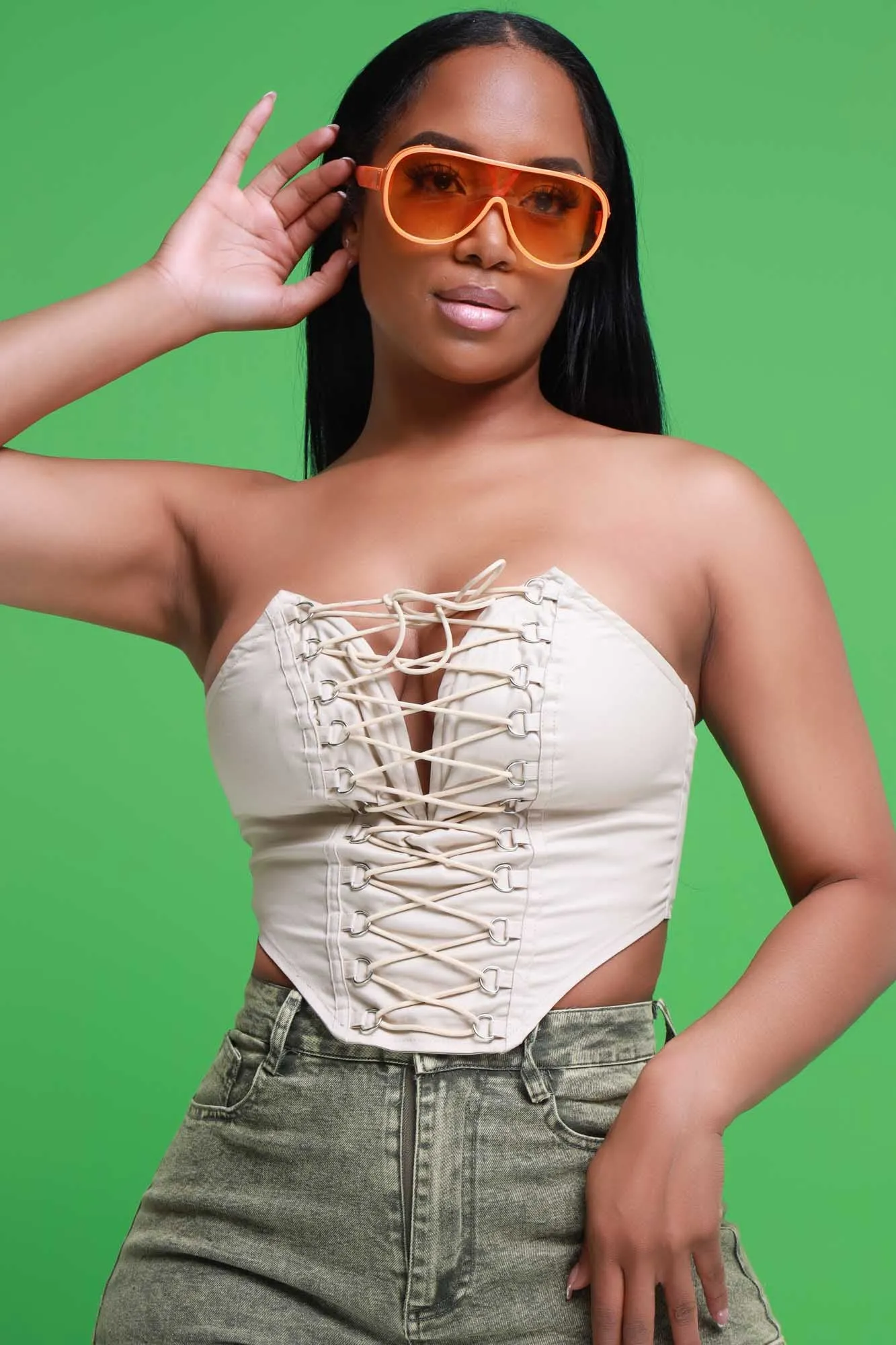 Want It Now Lace Up Corset Top - Beige