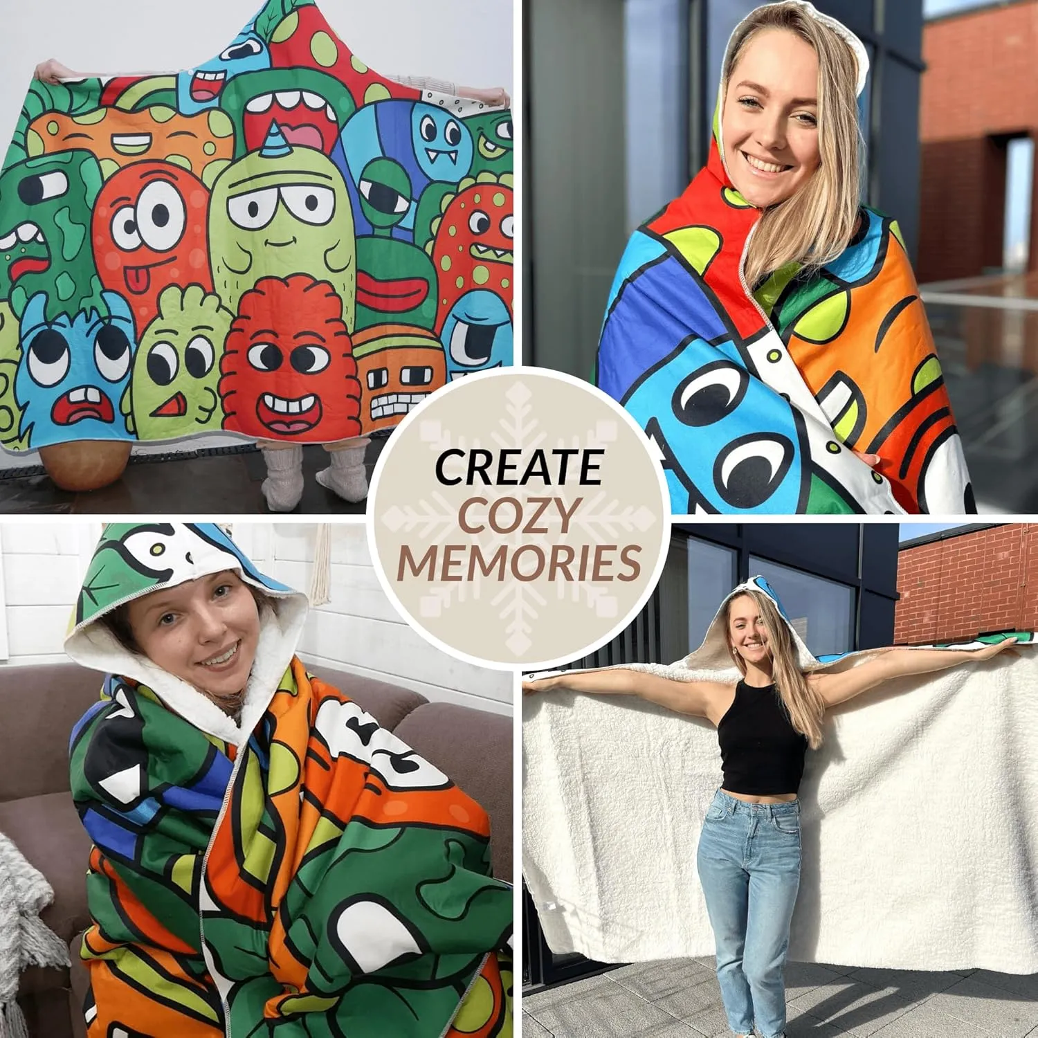 Wearable Hooded Blanket - Featuring Comfy Sherpa Hood & Smooth Fleece Hoodie Combined