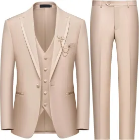 WEEN CHARM Men's 3 Piece Suit One Button Blazer Jacket Vest Pants Set Slim Fit Formal Wedding Business Suit Tuxedo Suit