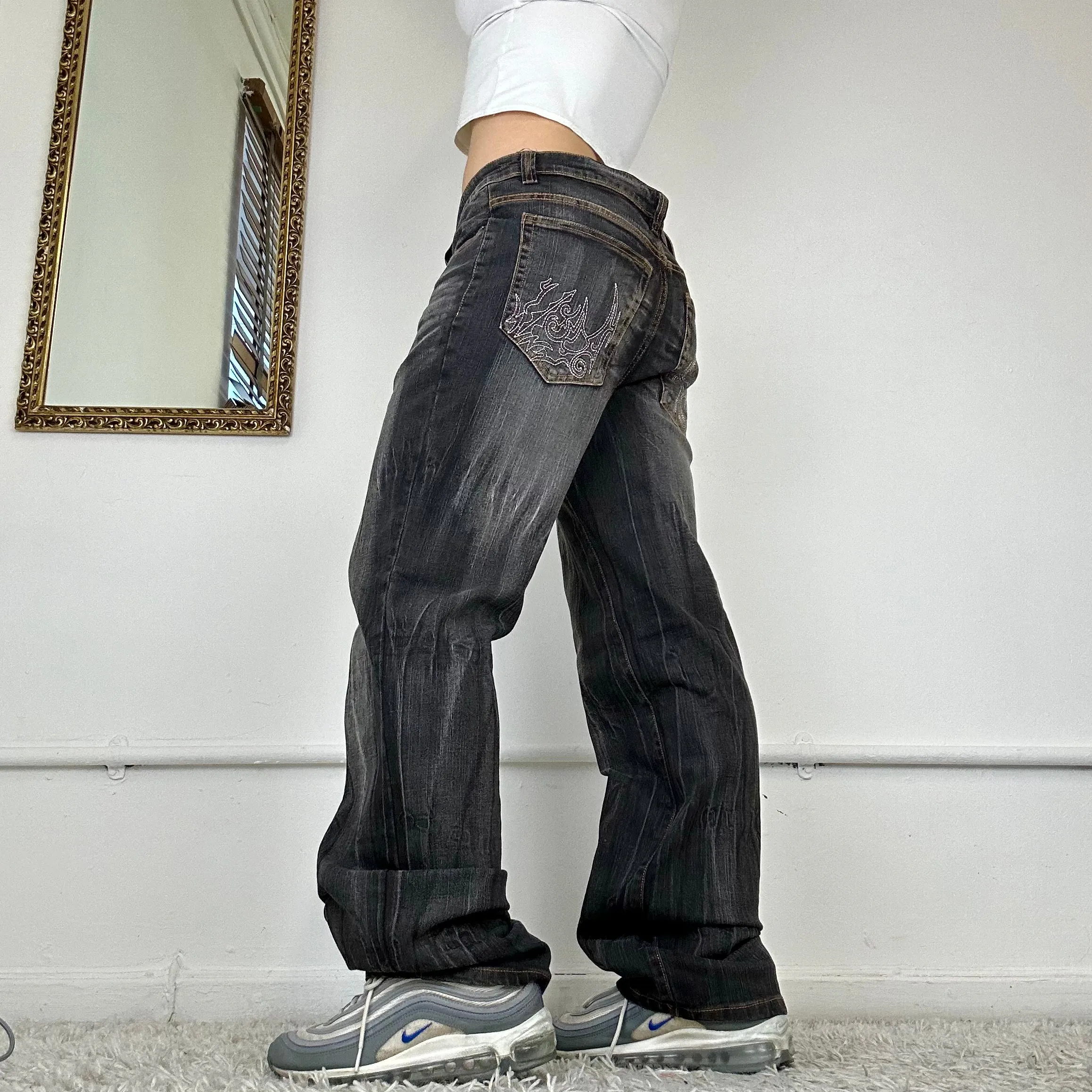 wide leg embroidered jeans